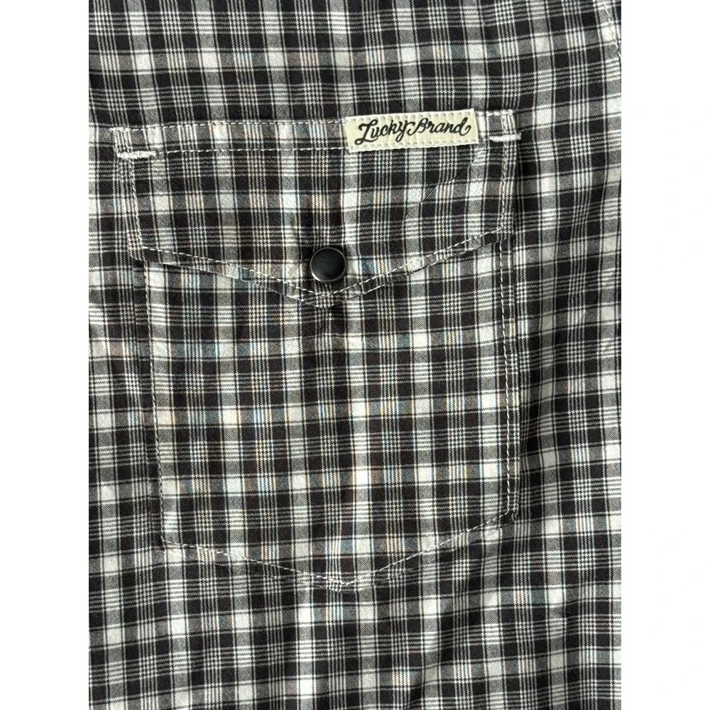 Lucky Brand Black and White Plaid Western Pearl Snap Men's Cowboy Shirt Size L
